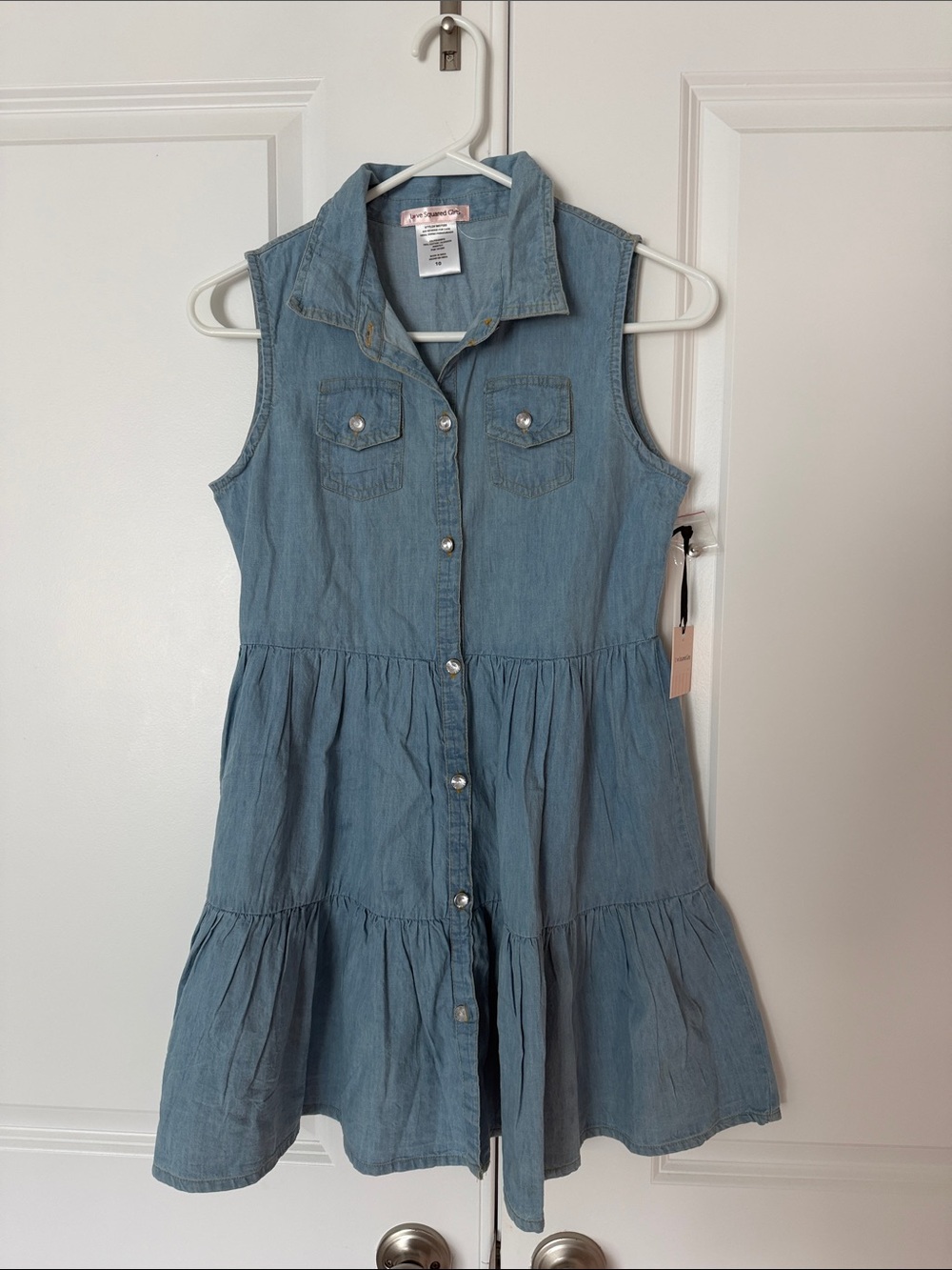Love Squared Sleeveless Chambray Tiered Dress - Blue